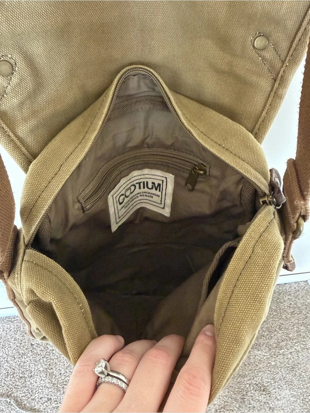 GOOTIUM Camel Khaki Tan Messenger Satchel Canvas Leather Bag